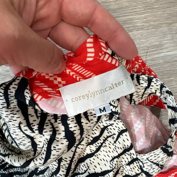 Anthropologie Black Red Tan Corey Lynn CarterZebra Contrast Jumpsuit M - Picture 7 of 10